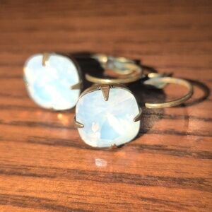 Stunning Liz Palacios Antiqued Brass & Swarovski Milky White Crystal Earrings